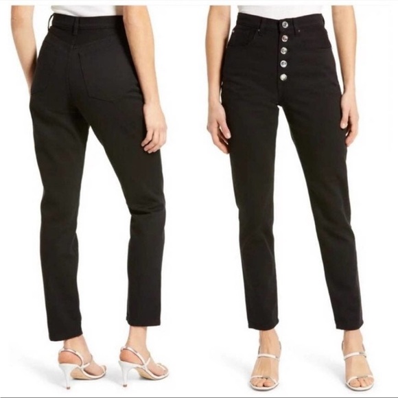 WEWOREWHAT Danielle Jeans Crystal Button Up Straight Leg Black Size 25 NWT NEW - Picture 2 of 9